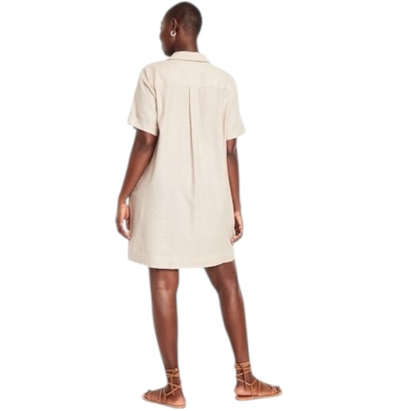 NWT Old Navy Linen Blend Button Front Shirt Dress Neutral Large Tall - Picture 13 of 13